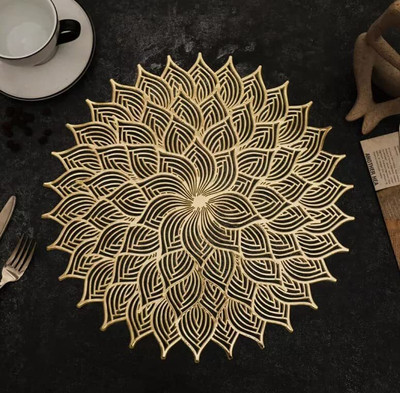 KGBTREADS Round Pack of 1 Table Placemat(Gold, PVC)