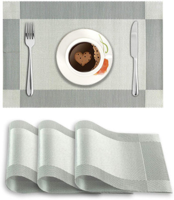 MONKDECOR Rectangular Pack of 6 Table Placemat(Silver, PVC)