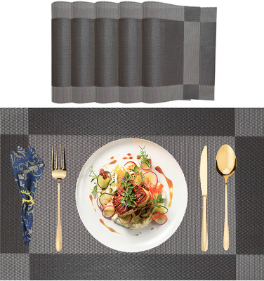 SLEEKBODE Rectangular Pack of 6 Table Placemat(Brown, White, Polypropylene)