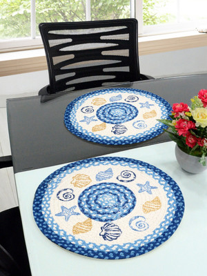 Saral Home Round Pack of 2 Table Placemat(Blue, Cotton)