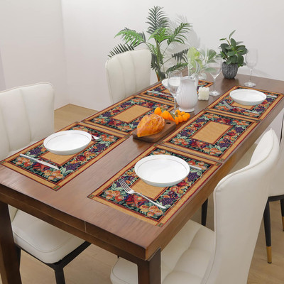PRAKARTIK Rectangular Pack of 6 Table Placemat(Beige, Cotton)