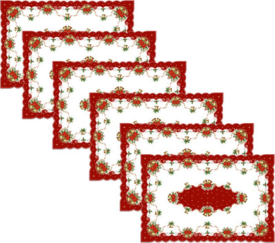 Christian Mart Rectangular Pack of 6 Table Placemat(Red, White, PVC)