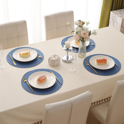 HOKiPO Round Pack of 4 Table Placemat(Blue, Polypropylene)