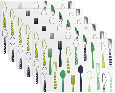 KitchEase Rectangular Pack of 6 Table Placemat(White, Green, PVC)