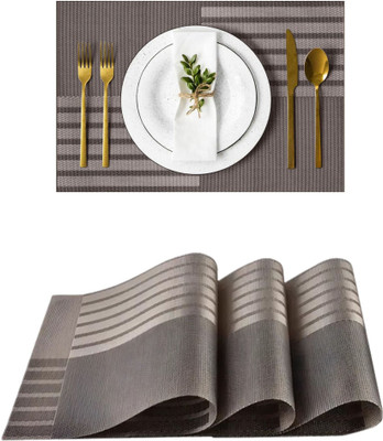 KitchEase Rectangular Pack of 3 Table Placemat(Brown, PVC)