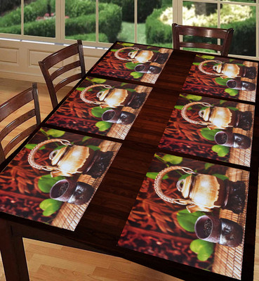 REVEXO Rectangular Pack of 6 Table Placemat(Gold, PVC)
