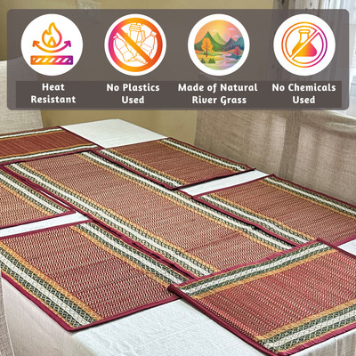 SHILP KATHA Rectangular Pack of 7 Table Placemat(Maroon, River Grass)