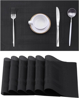 DANSR Rectangular Pack of 6 Table Placemat(Black, Polyester)