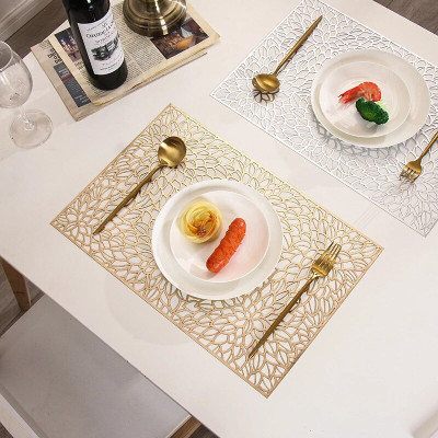 Kritvi Rectangular Pack of 2 Table Placemat(Gold, Plastic)