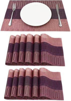 KitchEase Rectangular Pack of 12 Table Placemat(Peach, Brown, PVC)