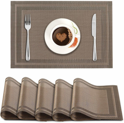 HOKiPO Rectangular Pack of 6 Table Placemat(Brown, PVC)