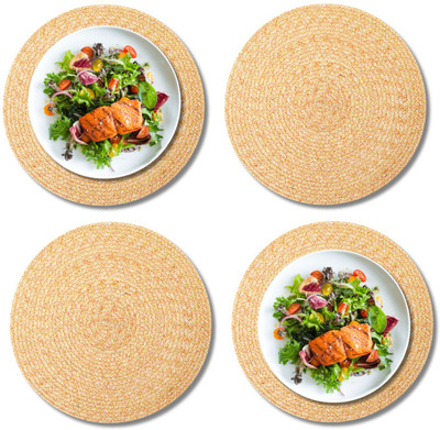 LADLI JEE Round Pack of 4 Table Placemat(Orange, Polyester)