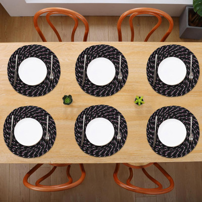 KUBER INDUSTRIES Round Pack of 6 Table Placemat(Black, Cotton)