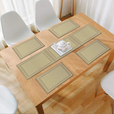 HOKiPO Rectangular Pack of 5 Table Placemat(Beige, PVC)