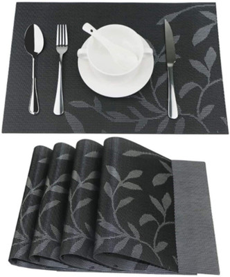 HIINFOITIC Rectangular Pack of 4 Table Placemat(Black, PVC)