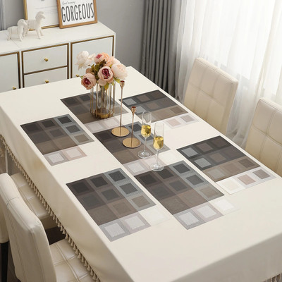 HOKiPO Rectangular Pack of 5 Table Placemat(Brown, PVC)
