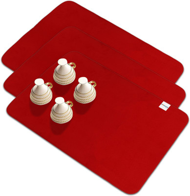 HOMESTIC Rectangular Pack of 3 Table Placemat(Red, Microfibre)