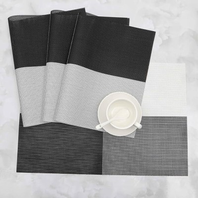 LILA ENTERPRISE Rectangular Pack of 6 Table Placemat(Black, White, PVC)