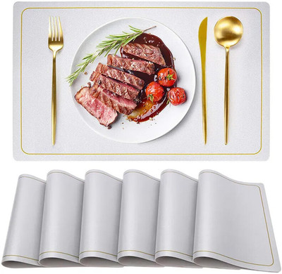 Maharsh Rectangular Pack of 6 Table Placemat(Silver, Leather)
