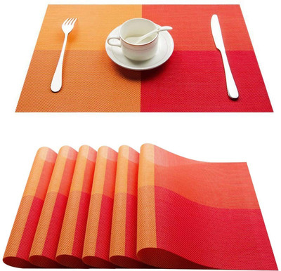 JITAHARAY Rectangular Pack of 6 Table Placemat(Orange, Red, Plastic)