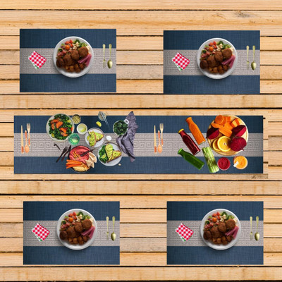 YELONA Rectangular Pack of 5 Table Placemat(Blue, PVC)