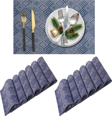 Daidokoro Rectangular Pack of 12 Table Placemat(Blue, White, PVC)