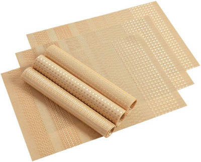 YELLOW WEAVES Rectangular Pack of 6 Table Placemat(Gold, PVC)