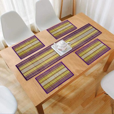 HOKiPO Rectangular Pack of 5 Table Placemat(Purple, River Grass)