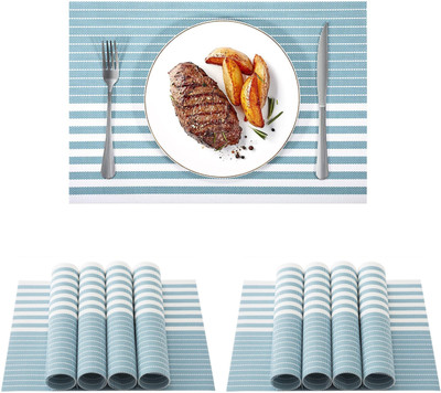 KitchEase Rectangular Pack of 8 Table Placemat(Light Blue, White, PVC)