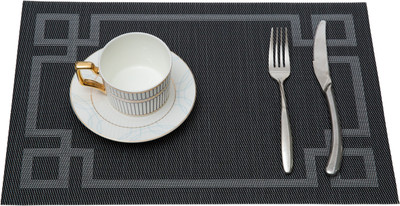 HS WORLD Rectangular Pack of 1 Table Placemat(Black, PVC)
