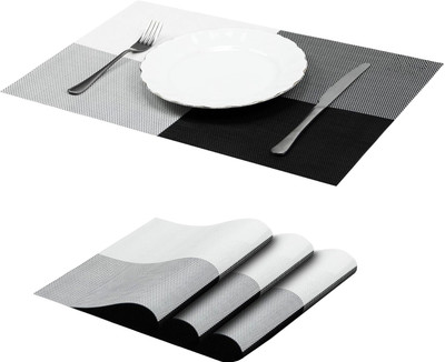 YELONA Rectangular Pack of 3 Table Placemat(Black, Grey, White, PVC)