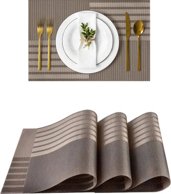 YELONA Rectangular Pack of 3 Table Placemat(Brown, Beige, PVC)
