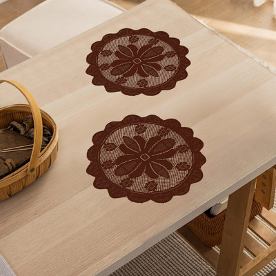 KUBER INDUSTRIES Round Pack of 2 Table Placemat(Maroon, Cotton)