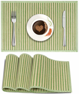 HOKiPO Rectangular Pack of 4 Table Placemat(Green, Natural Bamboo)