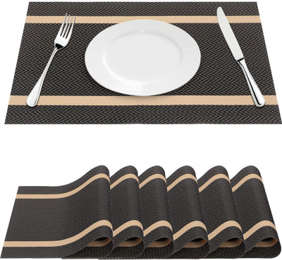 Daidokoro Rectangular Pack of 6 Table Placemat(Black, Gold, PVC)
