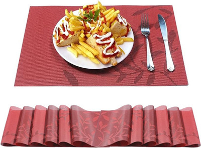 DANSR Rectangular Pack of 12 Table Placemat(Red, Polyester)