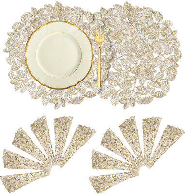 KUBER INDUSTRIES Round Pack of 12 Table Placemat(Gold, Leather)
