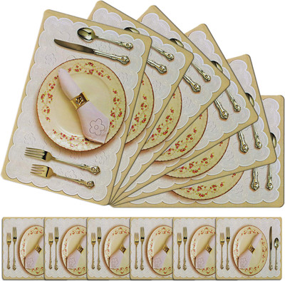 KUBER INDUSTRIES Rectangular Pack of 6 Table Placemat(Gold, PVC)