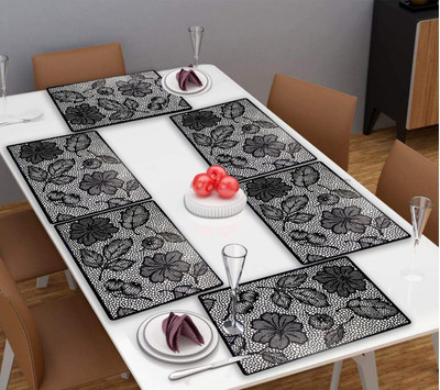 REVEXO Rectangular Pack of 6 Table Placemat(Black, PVC)