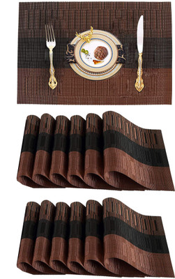 YELONA Rectangular Pack of 12 Table Placemat(Brown, Black, PVC)