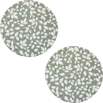 Jeeva Enterprises Round Pack of 2 Table Placemat(White, Light Green, Polyester)
