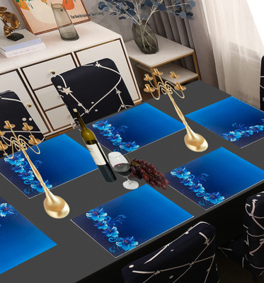 SANRAKSSHAN Rectangular Pack of 6 Table Placemat(Blue, PVC)
