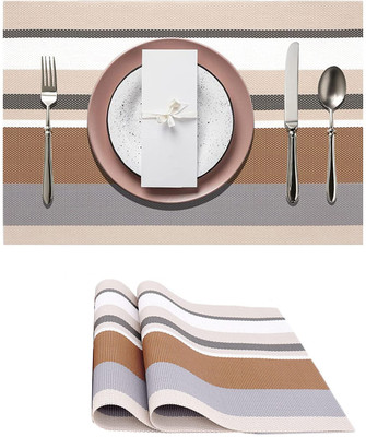HomeHunt Rectangular Pack of 2 Table Placemat(Brown, Beige, Grey, PVC)
