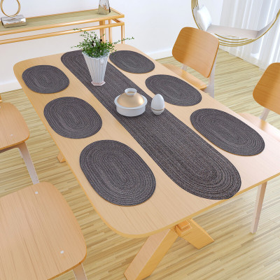 FLYER Oval Pack of 7 Table Placemat(Beige, Gold, Grey, Polyester, Polypropylene)
