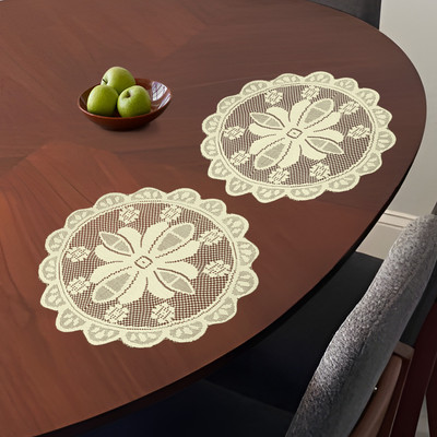 KUBER INDUSTRIES Round Pack of 2 Table Placemat(Yellow, Cotton)