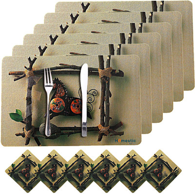 HOMESTIC Rectangular Pack of 6 Table Placemat(Brown, PVC)