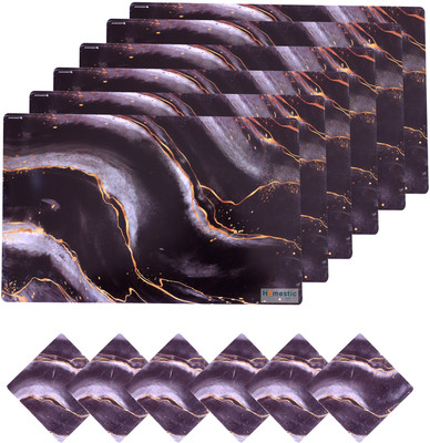HOMESTIC Rectangular Pack of 12 Table Placemat(Black, PVC)