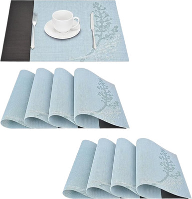DANSR Rectangular Pack of 8 Table Placemat(Light Blue, Polyester)