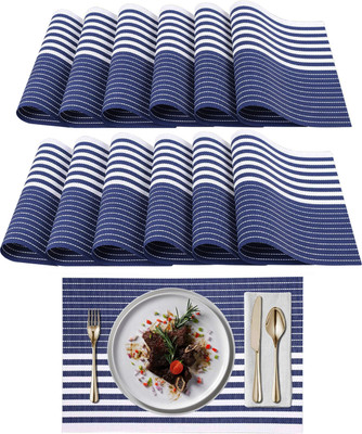UniKart Rectangular Pack of 12 Table Placemat(Black, White, PVC)
