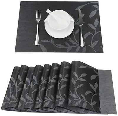 DANSR Rectangular Pack of 8 Table Placemat(Black, Polyester)